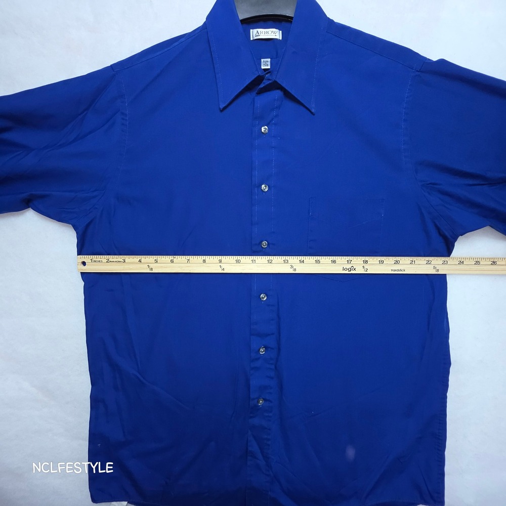 Arrow Mens Royal Blue Easy Care Dress Shirt Large 16 34/35 Super Broadcloth L/S - Picture 2 of 5